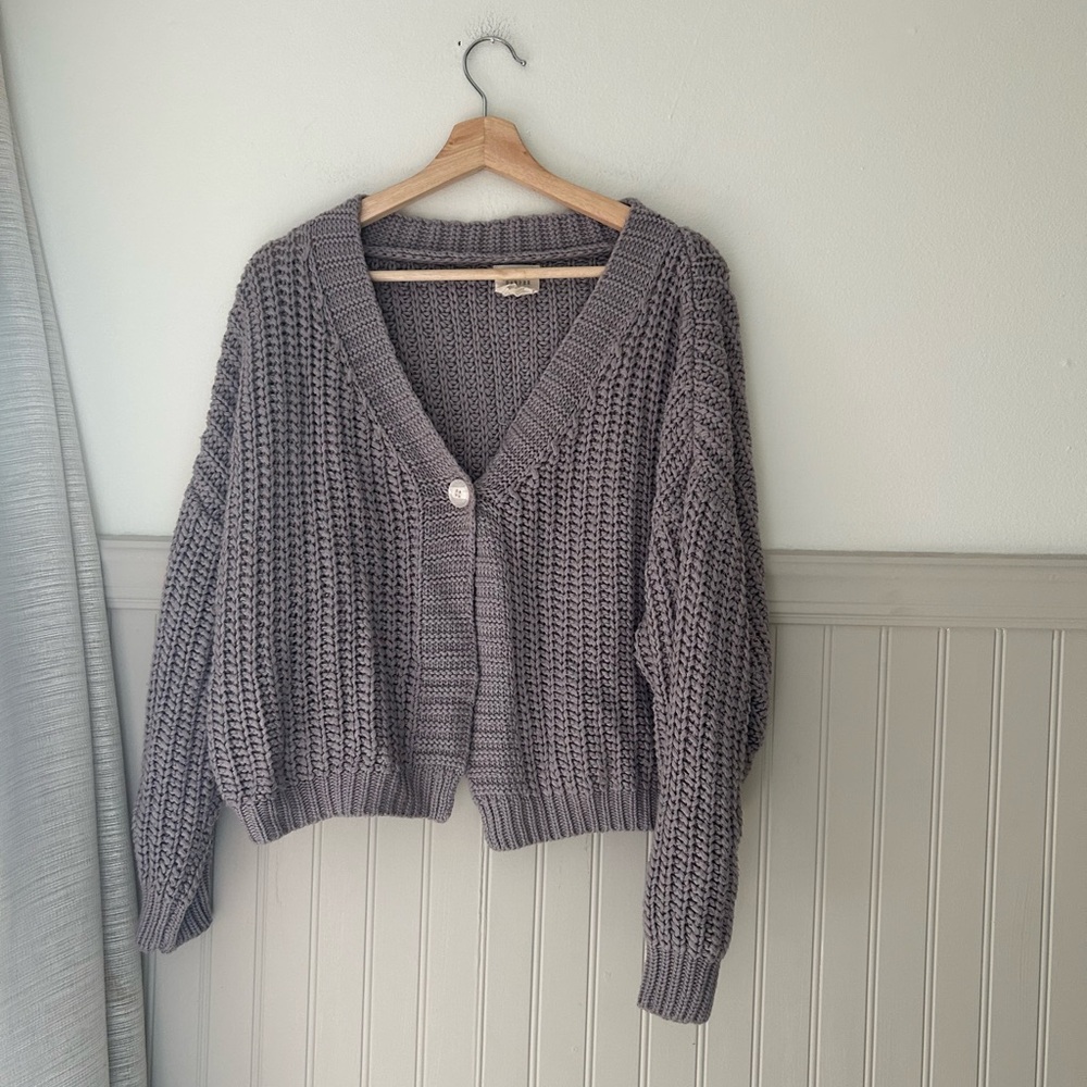 Harper Heritage Small Gray Knit Cardigan One Button Closure Cozy Layering